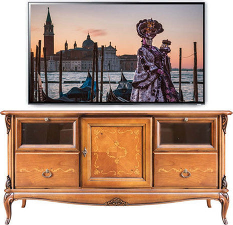 MOBILI-2G---PORTA-TV-CLASSICO-IN-LEGNO-1-PORTA-2-CASSETTI-2-RIBALTE-BASSANO-L.141-P.47-H.70