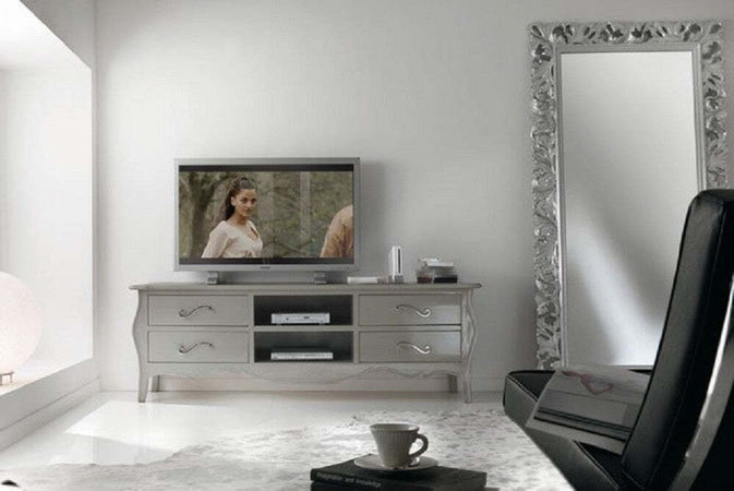 MOBILI-2G---PORTA-TV-CLASSICO-IN-LEGNO-BOMBATO-4-CASSETTI-GREZZO-L.182-P.50-H.61