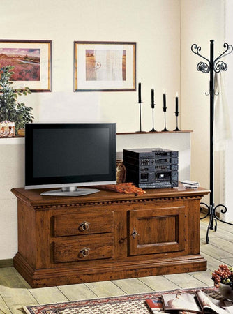 MOBILI-2G---PORTA-TV-IN-ELGNO-1-ANTA-2-CASSETTI-GREZZO-L.141-P.50-H.61