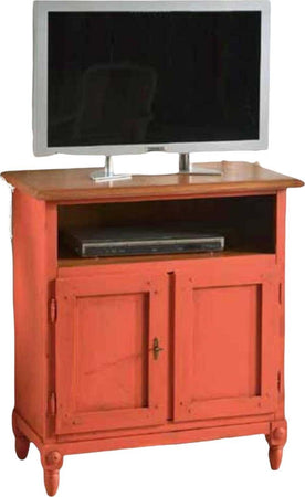 MOBILI-2G---PORTA-TV-IN-LEGNO-ARTE-POVERA-ARANCIONE-ANTICATO/NATURALE-81X43X94