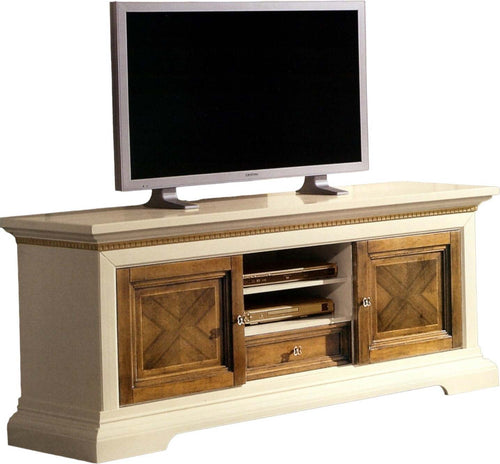 MOBILI-2G---PORTA-TV-IN-LEGNO-ARTE-POVERA-AVORIO-E-NOCE-169X53X75