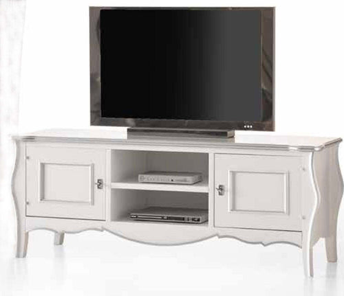 MOBILI-2G---PORTA-TV-IN-LEGNO-SHABBY-BIANCO/FOGLIA-ARGENTO-160X50X61