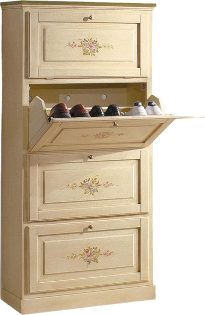 MOBILI-2G---SCARPIERA-4-ANTE-IN-LEGNO-MASSELLO-AVORIO/VERDE-L.80-x-P.30-H.170