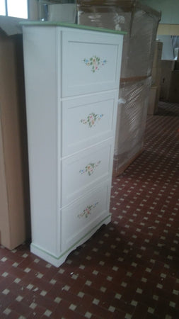 MOBILI-2G---SCARPIERA-4-ANTE-LACCATO-BIANCO-CON-DECORAZIONI-E-PROFILI-VERDI-MISURE-L.79-P.30-H.170