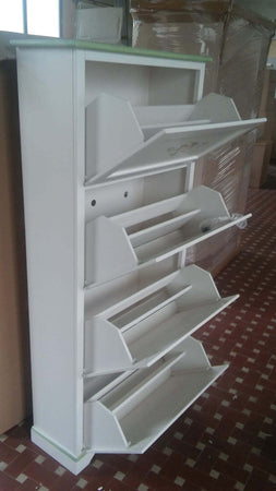 MOBILI-2G---SCARPIERA-4-ANTE-LACCATO-BIANCO-CON-DECORAZIONI-E-PROFILI-VERDI-MISURE-L.79-P.30-H.170