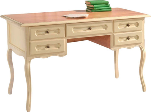 MOBILI-2G---SCRITTORIO-5-CASSETTI-BICOLORE-LEGNO-AVORIO-130X60X79