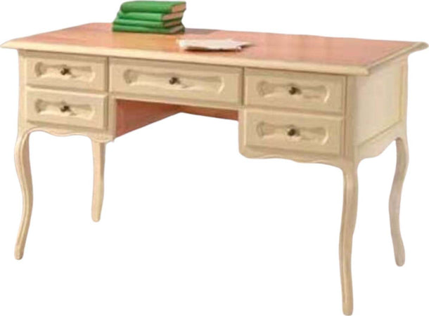 MOBILI-2G---SCRITTORIO-5-CASSETTI-BICOLORE-LEGNO-AVORIO-130X60X79
