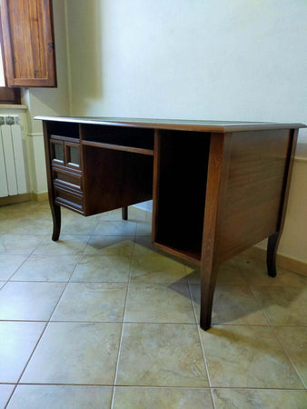 MOBILI-2G---SCRIVANIA-4-CASSETTI-IN-LEGNO-ARTE-POVERA-TINTA-NOCE-130x74x81