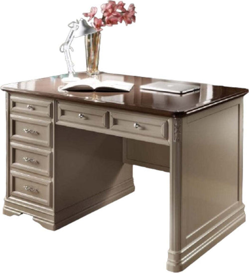 MOBILI-2G---SCRIVANIA-6-CASSETTI-IN-LEGNO-LACCATO-GRIGIO/MARRONE-L.140-P.85-H.82
