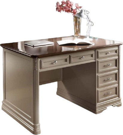 MOBILI-2G---SCRIVANIA-6-CASSETTI-IN-LEGNO-LACCATO-GRIGIO/MARRONE-L.140-P.85-H.82
