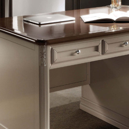 MOBILI-2G---SCRIVANIA-6-CASSETTI-IN-LEGNO-LACCATO-GRIGIO/MARRONE-L.140-P.85-H.82
