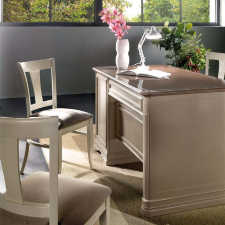 MOBILI-2G---SCRIVANIA-6-CASSETTI-IN-LEGNO-LACCATO-GRIGIO/MARRONE-L.140-P.85-H.82