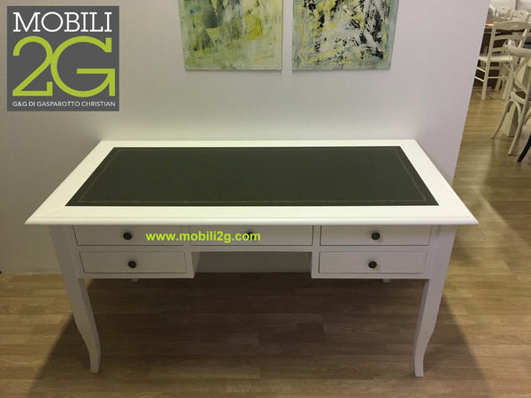 MOBILI-2G---SCRIVANIA-ARTE-POVERA-INSERTO-ECOPELLE-LEGNO-BIANCO-150x75x81