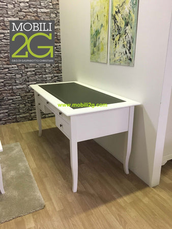 MOBILI-2G---SCRIVANIA-ARTE-POVERA-LEGNO-BIANCO-INSERTO-ECOPELLE-130X65x81