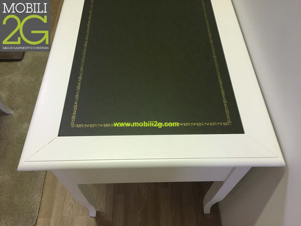 MOBILI-2G---SCRIVANIA-ARTE-POVERA-LEGNO-BIANCO-INSERTO-ECOPELLE-130X65x81