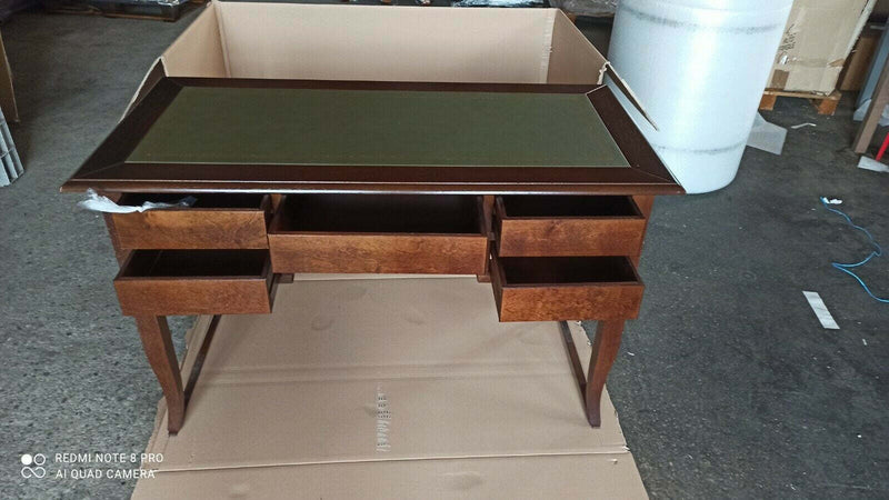 MOBILI-2G---SCRIVANIA-ARTE-POVERA-PIANO-PELLE-LEGNO-TINTA-NOCE-130x65x81