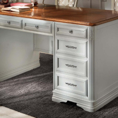 MOBILI-2G---SCRIVANIA-CLASSICA-10-CASSETTI-IN-LEGNO-BIANCO/NOCE-180X85X82