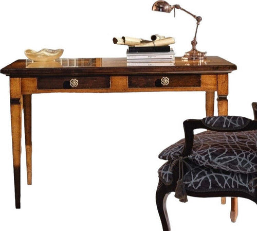 MOBILI-2G---SCRIVANIA-CLASSICA-2-CASSETTI-2-TIRETTI-IN-LEGNO-BICOLORE-129X69x78