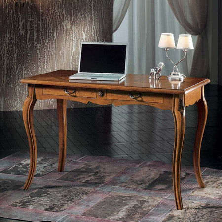 MOBILI-2G---SCRIVANIA-CLASSICA-2-CASSETTI-INTARSIO-LEGNO-BASSANO-120X60x80