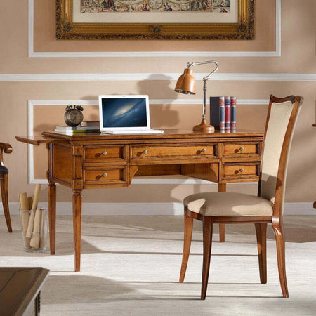 MOBILI-2G---SCRIVANIA-CLASSICA-5-CASSETTI-2-TIRETTI-IN-LEGNO-ELITE-130X70x78