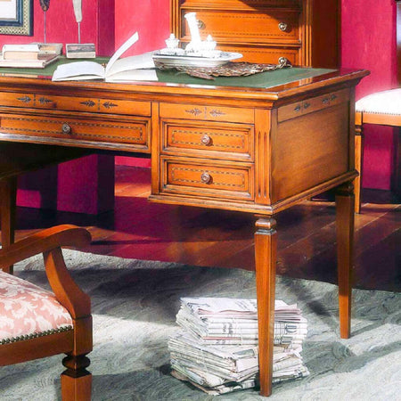MOBILI-2G---SCRIVANIA-CLASSICA-5-CASSETTI-IN-LEGNO-GREZZO-130x70x80
