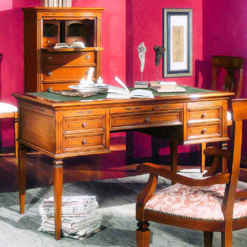 MOBILI-2G---SCRIVANIA-CLASSICA-5-CASSETTI-IN-LEGNO/PELLE-BASSANO-130x70x80