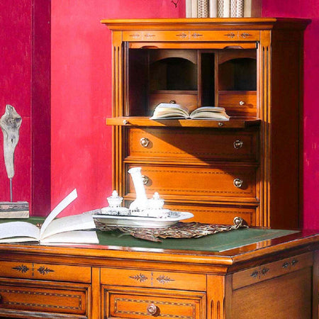 MOBILI-2G---SCRIVANIA-CLASSICA-5-CASSETTI-IN-LEGNO/PELLE-BASSANO-130x70x80