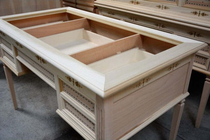 MOBILI-2G---SCRIVANIA-CLASSICA-5-CASSETTI-IN-LEGNO/PELLE-BASSANO-130x70x80