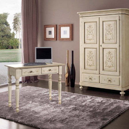 MOBILI-2G---SCRIVANIA-CLASSICA-SHABBY-LEGNO-AVORIO-E-VERDE-105X55X80