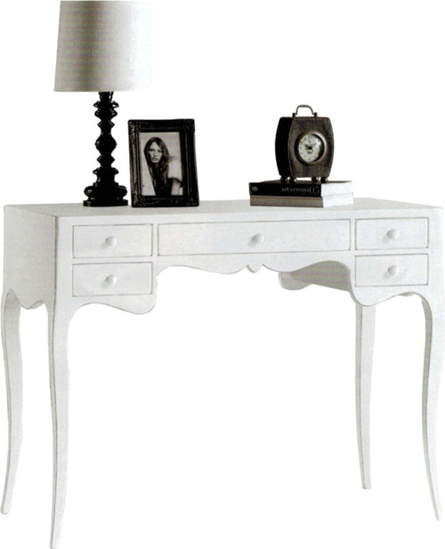 MOBILI-2G---Scrivania-classico-legno-massello-5-cassetti-bianco-102x50x80H