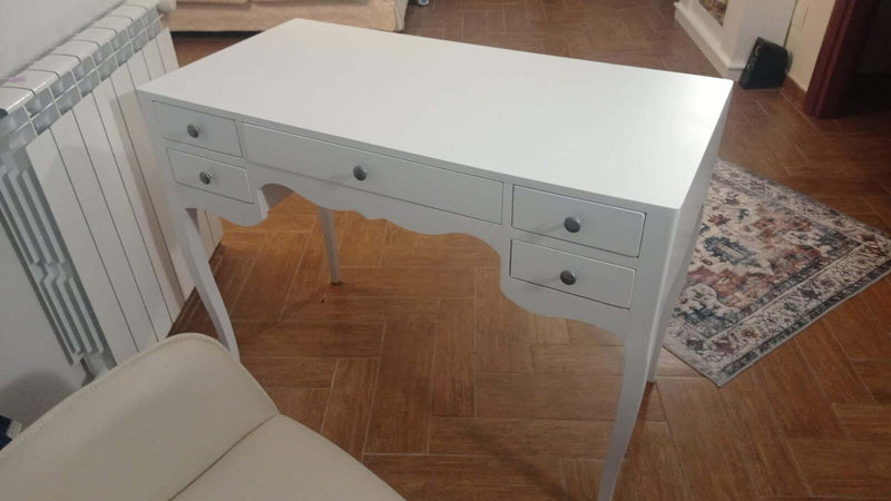 MOBILI-2G---Scrivania-classico-legno-massello-5-cassetti-bianco-102x50x80H
