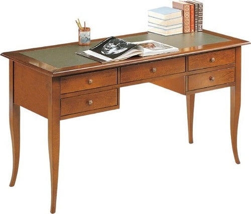 MOBILI-2G---SCRIVANIA-IN-LEGNO-5-CASSETTI-ARTE-POVERA-INSERTO-PELLE-TINTA-ELITE-150x75x81