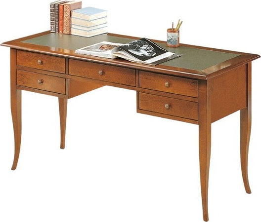 MOBILI-2G---SCRIVANIA-IN-LEGNO-5-CASSETTI-ARTE-POVERA-INSERTO-PELLE-TINTA-ELITE-150x75x81