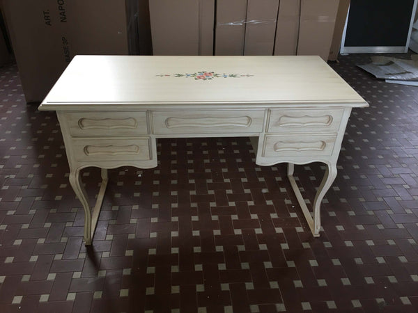MOBILI-2G---SCRIVANIA-IN-LEGNO-AVORIO-PENNELLATO-CON-DECORI-L.130-P.60-H.79