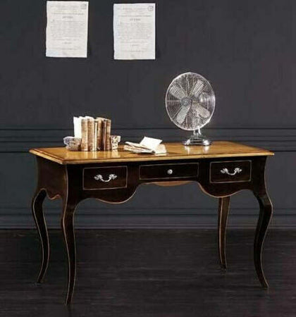 MOBILI-2G---SCRIVANIA-LUIGI-XV-ELEGANTE-LACCATA-NERA-PIANO-NATURALE-150x75x80