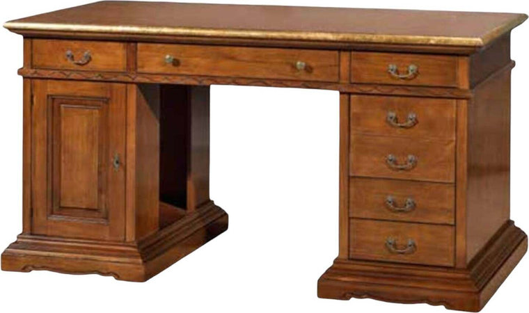 MOBILI-2G---SCRIVANIA-PORTA-PC-6-CASSETTI-LEGNO-BASSANO-PROFILO-FOGLIA-ORO-160X80X85