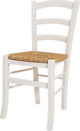 MOBILI-2G---SET-02-SEDIE-IN-LEGNO-MASSELLO-FINITURA-ANILINA-BIANCO/PAGLIA