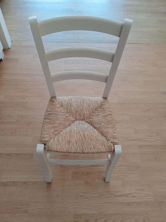 MOBILI-2G---SET-02-SEDIE-IN-LEGNO-MASSELLO-FINITURA-ANILINA-BIANCO/PAGLIA