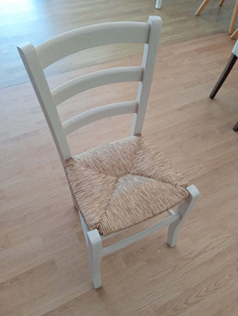 MOBILI-2G---SET-02-SEDIE-IN-LEGNO-MASSELLO-FINITURA-ANILINA-BIANCO/PAGLIA