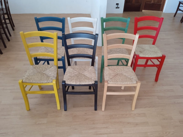 MOBILI-2G---SET-02-SEDIE-IN-LEGNO-MASSELLO-FINITURA-ANILINA-BIANCO/PAGLIA