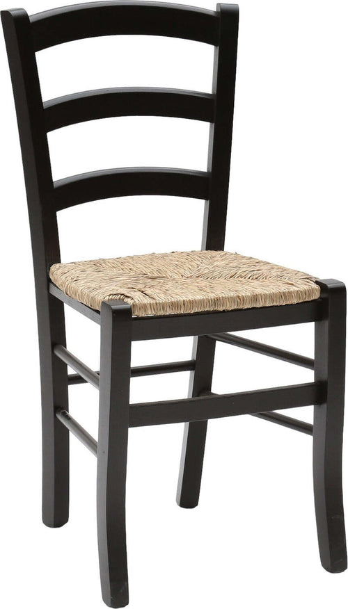 MOBILI-2G---SET-02-SEDIE-IN-LEGNO-MASSELLO-FINITURA-ANILINA-NERO/PAGLIA