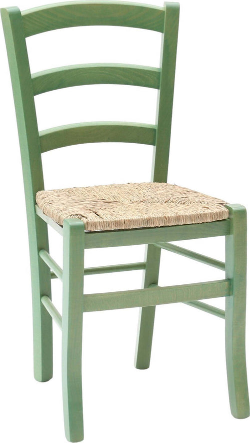 MOBILI-2G---SET-02-SEDIE-IN-LEGNO-MASSELLO-FINITURA-ANILINA-VERDE/PAGLIA