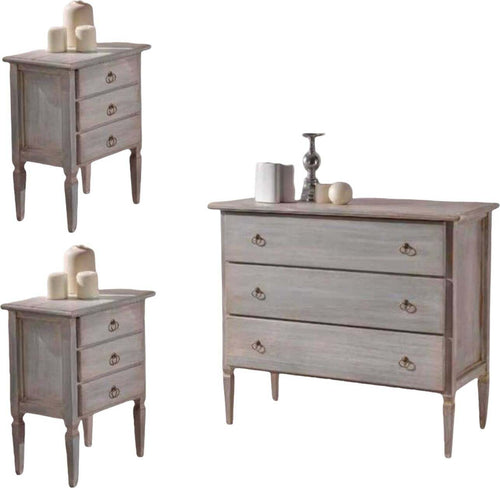 MOBILI-2G---SET-1-COMO'-E-2-COMODINI-IN-LEGNO-LACCATO-GRIGIO-FINITURA-CERATO