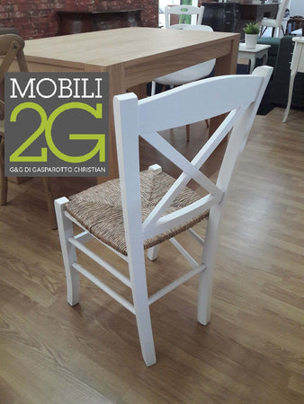 MOBILI-2G---SET-2-SEDIE-SHABBY-CROCE-LEGNO/PAGLIA-LACCATO-BIANCO