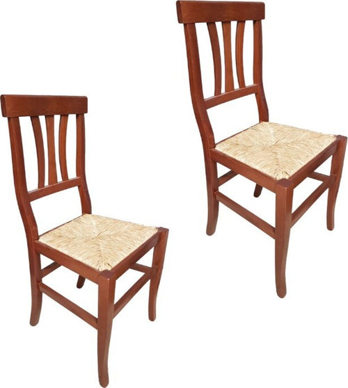 MOBILI-2G---SET-2-SEDIE-TRE-STECCHE-LEGNO-SEDUTA-PAGLIA-TINTA-NOCE