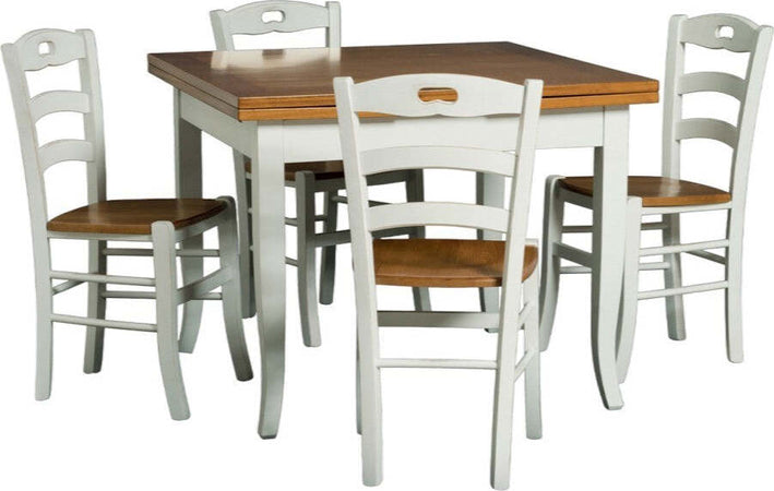 MOBILI-2G---Set-tavolo-legno-100x100-allungabile-bicolore-+-4-sedie-legno-seduta-legno-bicolore