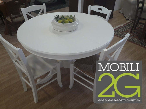 MOBILI-2G---TAVOLO-ARTE-POVERA-ROTONDO-COLORE-BIANCO-OPACO-D.100,-1-ALLUNGA-40-CENTIMETRI