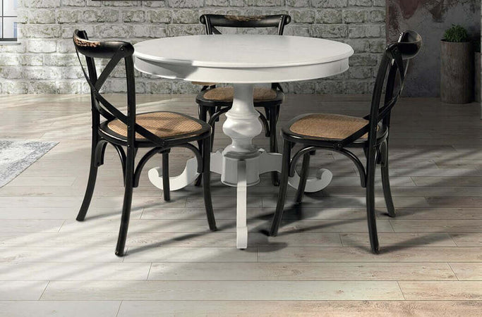 MOBILI-2G---TAVOLO-ARTE-POVERA-ROTONDO-COLORE-BIANCO-OPACO-D.120,-1-ALLUNGA-40-CENTIMETRI