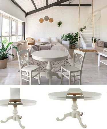 MOBILI-2G---TAVOLO-ARTE-POVERA-ROTONDO-COLORE-BIANCO-OPACO-D.120,-1-ALLUNGA-40-CENTIMETRI