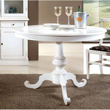 MOBILI-2G---TAVOLO-ARTE-POVERA-ROTONDO-COLORE-BIANCO-OPACO-D.120,-1-ALLUNGA-40-CENTIMETRI
